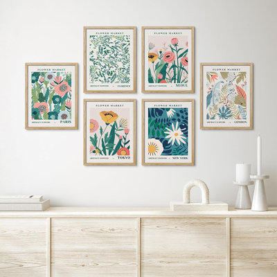 " SIGNLEADER Framed Poster Multicolor Floral Botanical Flower Market Prints Vintage Retro Antique Mixed Media Illustrations Fine Art Decorative Country/Farmhouse Relax/Calm for Bedroom " 6 Piece Art Graphic Art Print