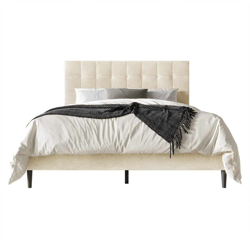 Yerington Upholstered Bed, Beige, Queen