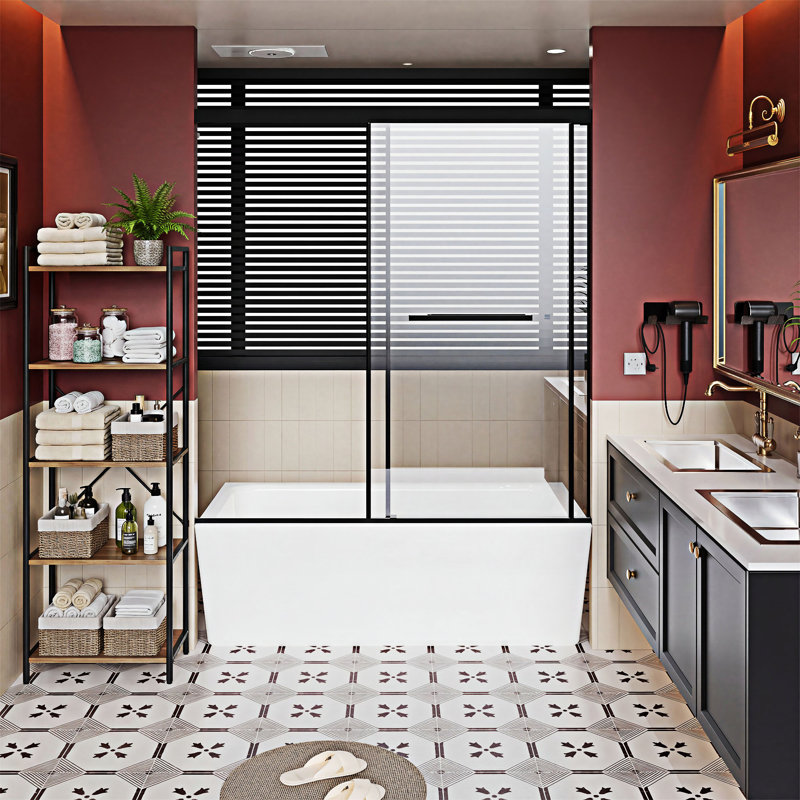 Porte de douche en aluminium sans cadre avec portes coulissantes doubles et rail à fermeture en douceur silencieuse
