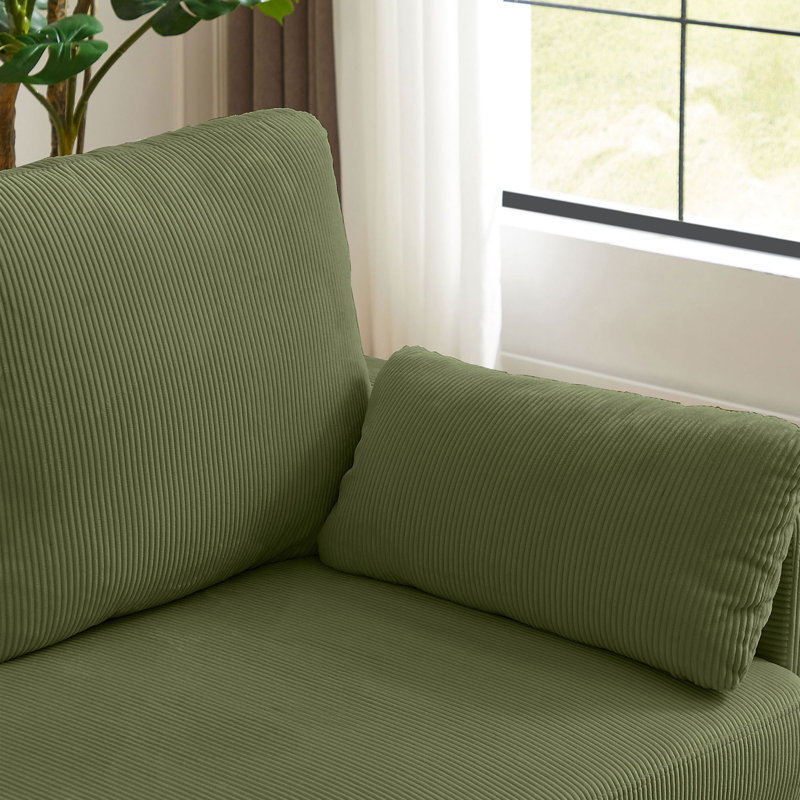101'' Corduroy Upholstered Sectional Sofa With Storage Ottoman, Green Corduroy