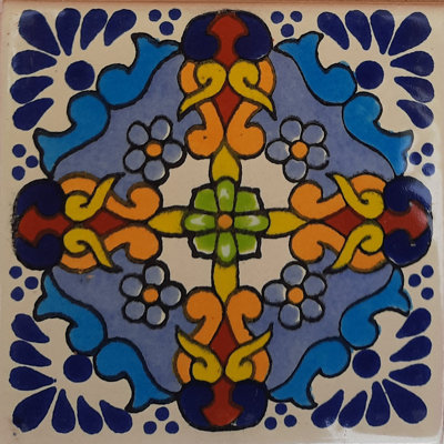 4.2" x 4.2" 9pcs TalaMex Primavera Mexican Clay Tile Handmade Talavera Backsplash Mosaic
