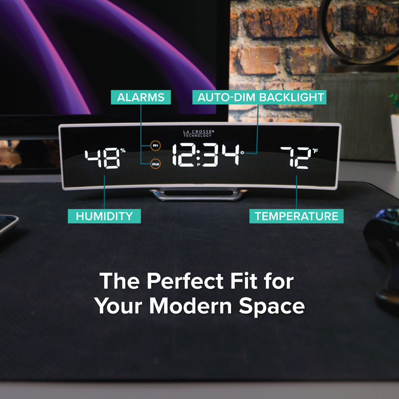 La Crosse Technology Curved Mirrored LED Tabletop Clock