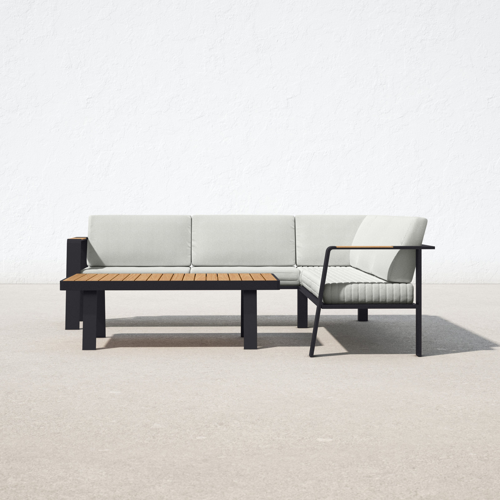 Raven Teak 4 - Person Modular Patio Conversation Set with Cushions, Taupe