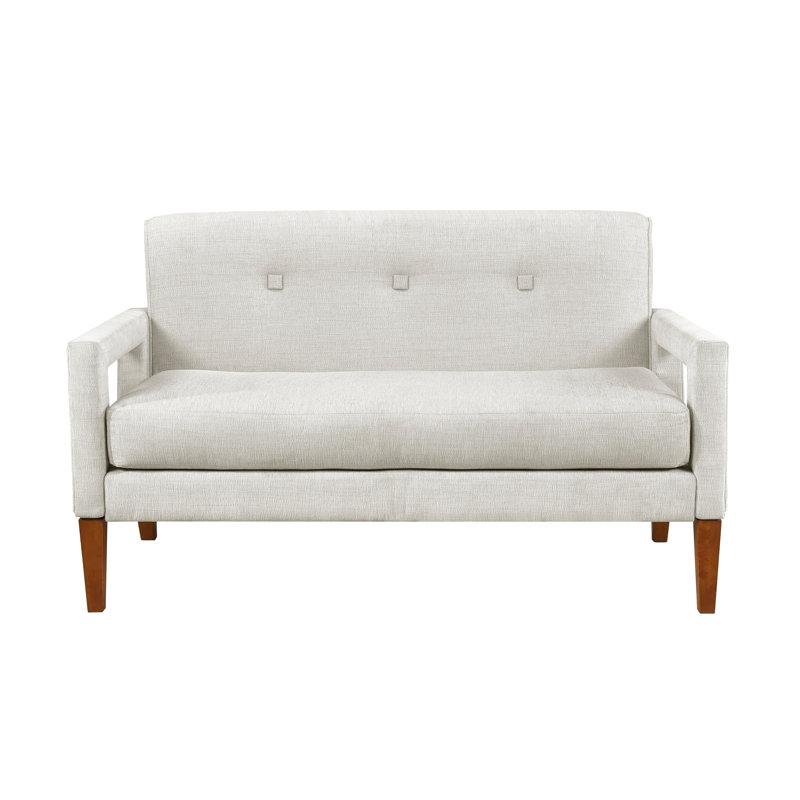 Causeuse en tissu d'ameublement en chenille beige avec pieds en bois massif, Beige