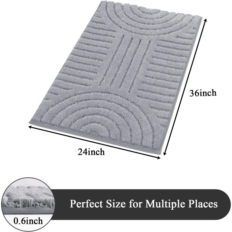 Non Slip Soft Absorbent Bath Mat, Gray, 36" L x 24" W