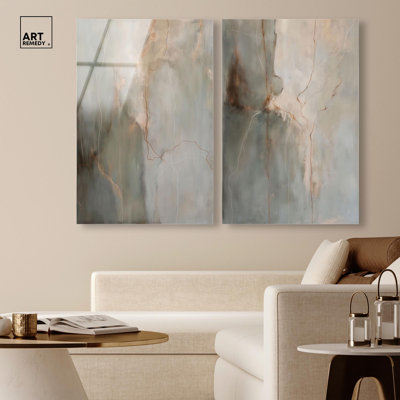 Fiery Traces Set Acrylic Print Gold Boho Wall Decor Set by Art Remedy, Ready to Hang, 24 x 36