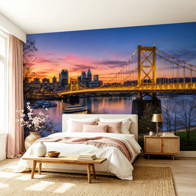 Peel and Stick Wallpaper Wall Mural sacramento city scape bridge dusks pictures Wall Art Self Adhesive and Removable