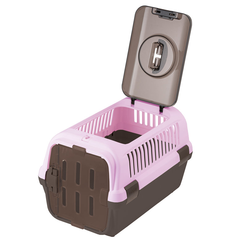 Richell: Double Door Pet Carrier II - Small Pink - Dog & Cat Transporter, Collapsible, Clear Top & Front Doors, Pets Up to 11 lb, Latches To Seat Belt