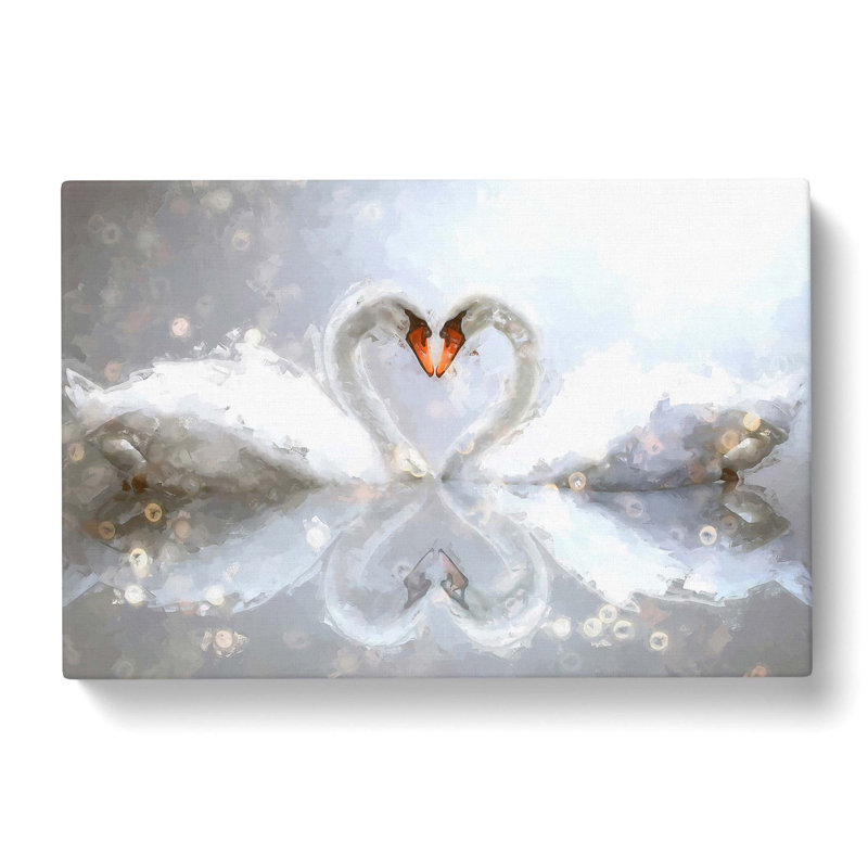 Swans Forming A Love Heart In Abstract - Wrapped Canvas, 35cm H x 50cm W x 3cm D