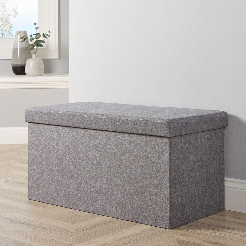 Maalak 76cm Wide Rectangle Grey Linen Storage Ottoman