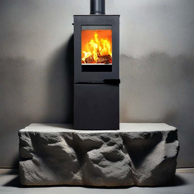 Vertical metal wood burning domestic black heating