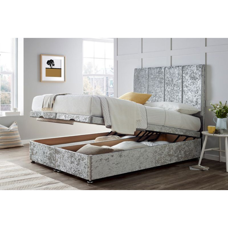 Divan Bed with 24" Headboard on Struts, Small Double (4'), Silver