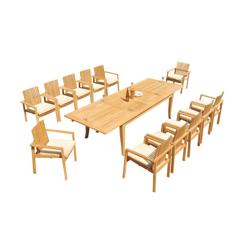 Rectangle Long Teak Dining Set, 31" H x 86" W x 43" D, 6