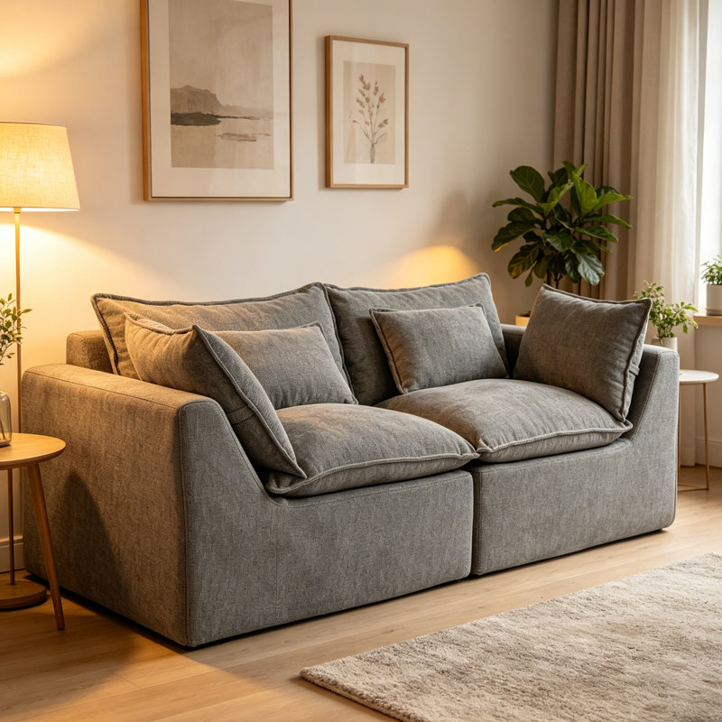 Canapé modulaire Wide Cloud Couch avec sièges profonds pour un confort et une détente ultimes, tissu gaufré, 2 sièges