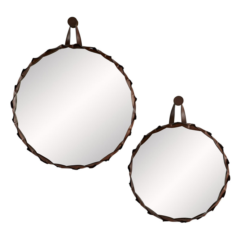 Powell Flat Leather Wall Mirror, 37" H x 32" W