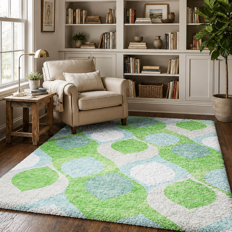 Tapis Dream Shag ADS749 de style moderne du milieu du siècle, lavable à la machine de qualité supérieure, Lime, 8' x 10'