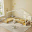 Double lit simple en L Montessori, structure de lit d'angle en métal avec clôture, lit de plancher de style maison pour 2 enfants, sans lattes, blanc-1593788867