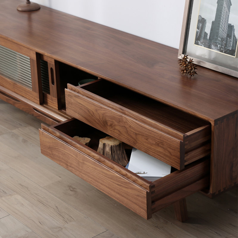 Meuble télé moderne et simple en noyer noir, 82.68"