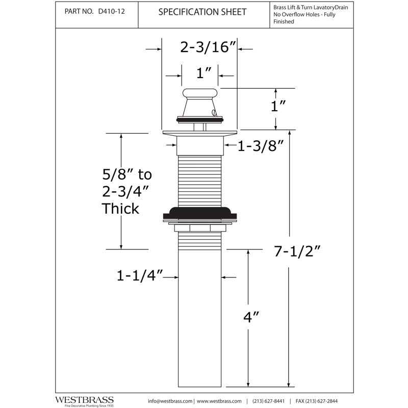Lift & Turn Lavatory Faucet Drain without Overflow Holes - Exposed, Oil Rubbed Bronze