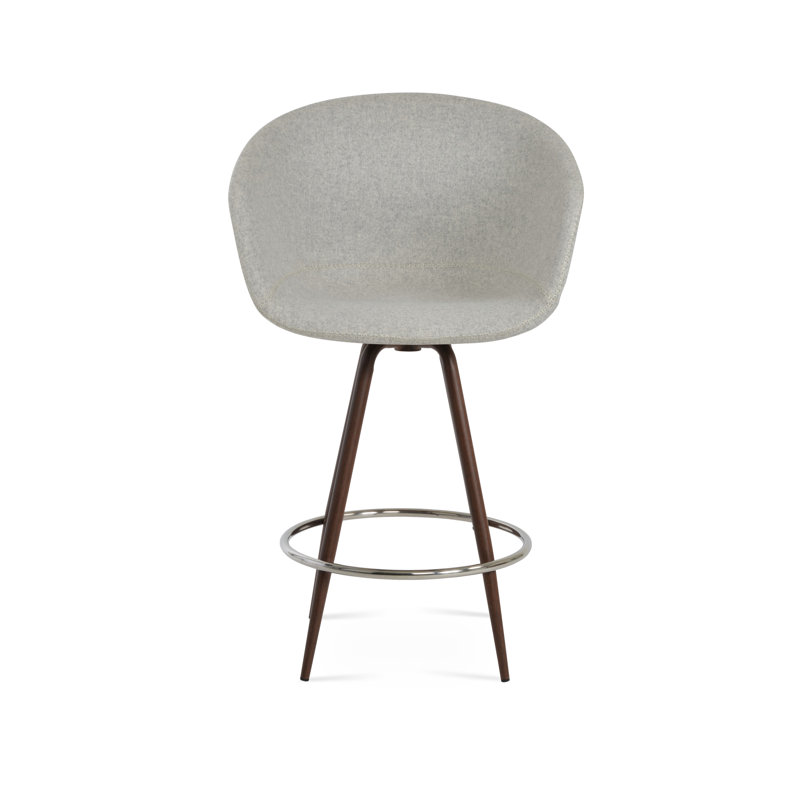Tabouret de bar et de comptoir Tribeca Max, Tabouret de comptoir (siège d’une hauteur de 24, Noyer, Blanc cassé