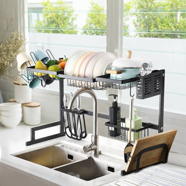 Oumilen Adjustable Stainless Steel Over Sink Dish Drying Rack - Black