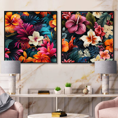Jungle Splendor - motif tropical - ensemble de 2 collages floraux carrés
