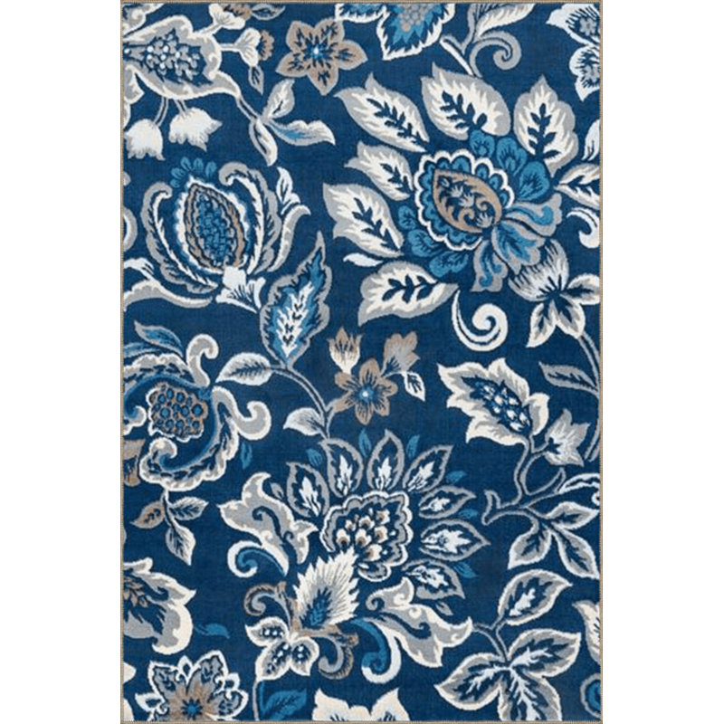 Tapis bleu lavable décoratif à motif floral bleu, Sous-tapis carré 3 pi 3 po inclus