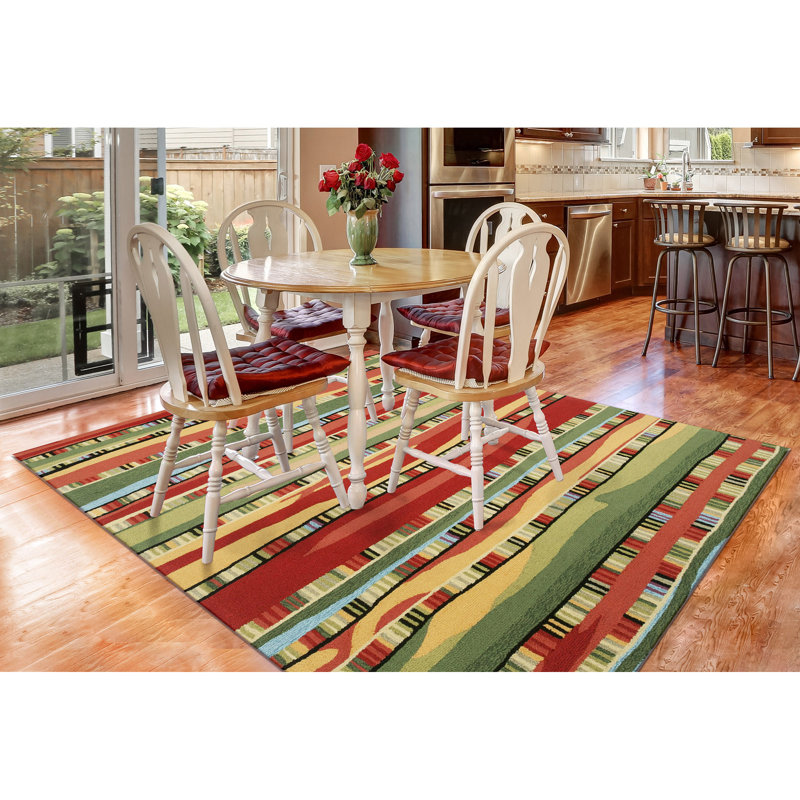 Tapis orange / jaune / vert en polyester touffeté à la main Jontue, Rectangle 7 pi 6 po x 9 pi 6 po