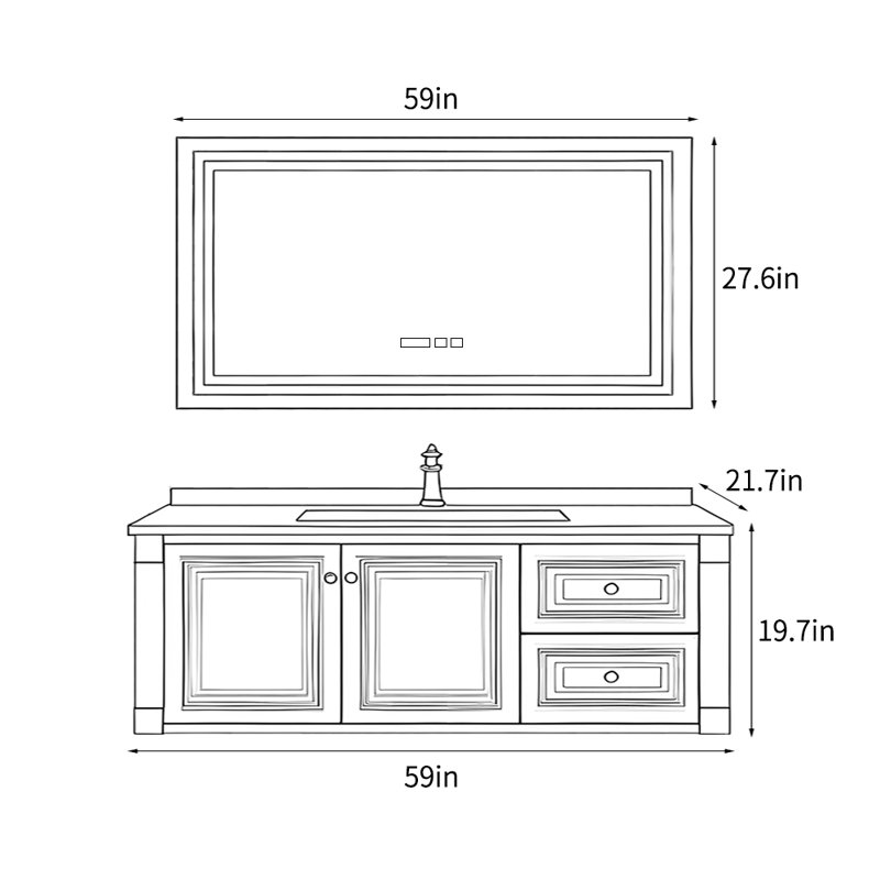 Armoire de salle de bain américaine, H 19,7 po x l 59 po x P 21,7 po