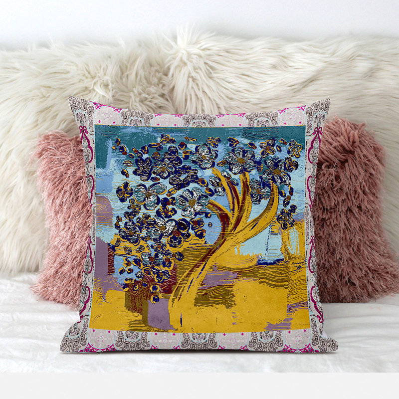 Housse et insert de coussin carré en polyester intérieur / extérieur, 26 po x 26 po, Jaune / Rose / Bleu