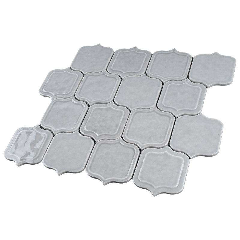 Classic 11.86 in. x 10.79 in. Arabesque Glossy Glass Mosaic Tile, Gray