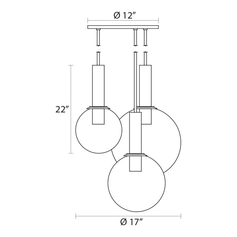 Luminaire suspendu sphère 3 lumières Mansbury, Nickel poli, H 22 po x l 17 po x P 17 po