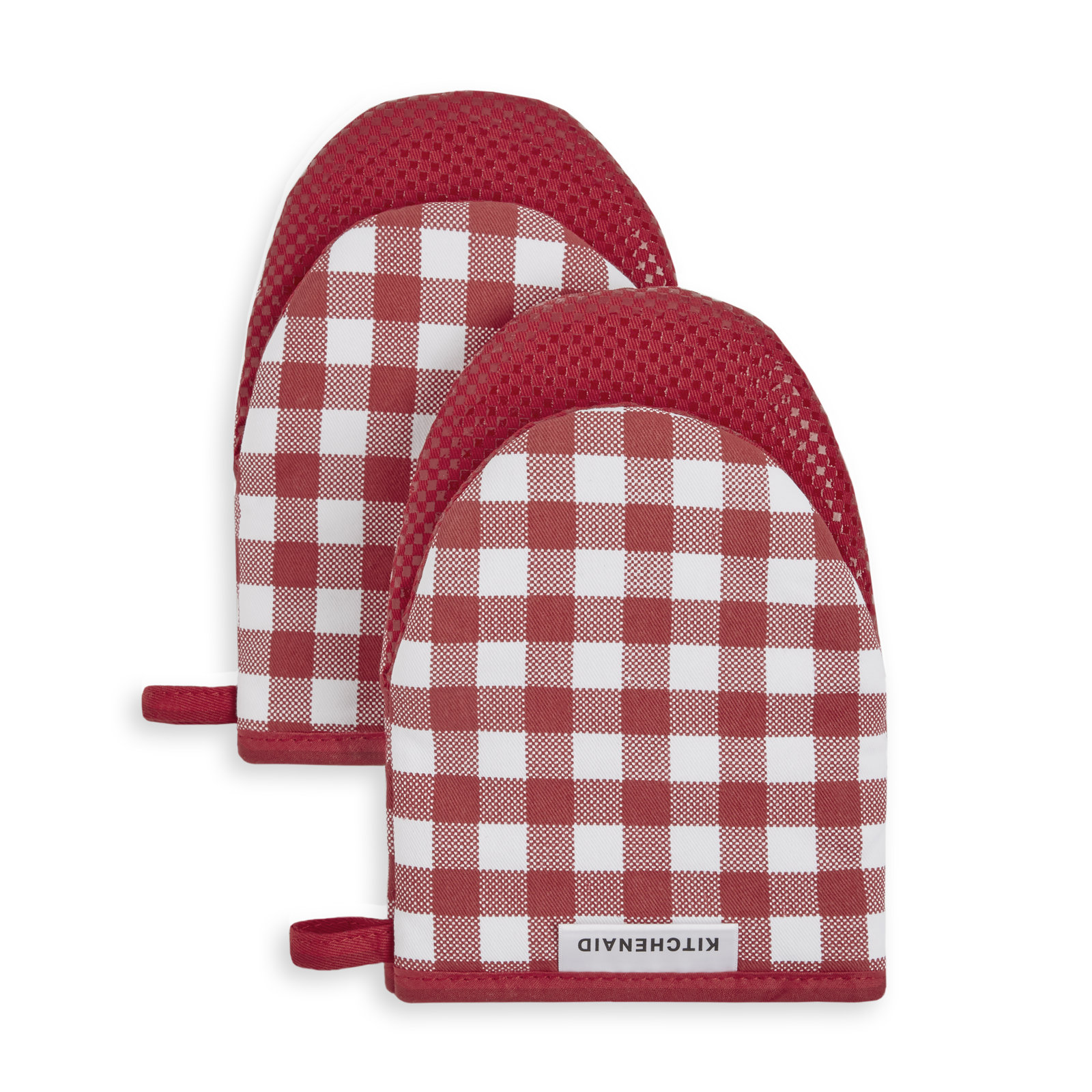 KitchenAid Gingham 2-Piece Oven Mitt, Passion Red, 5.5""W x 8""L