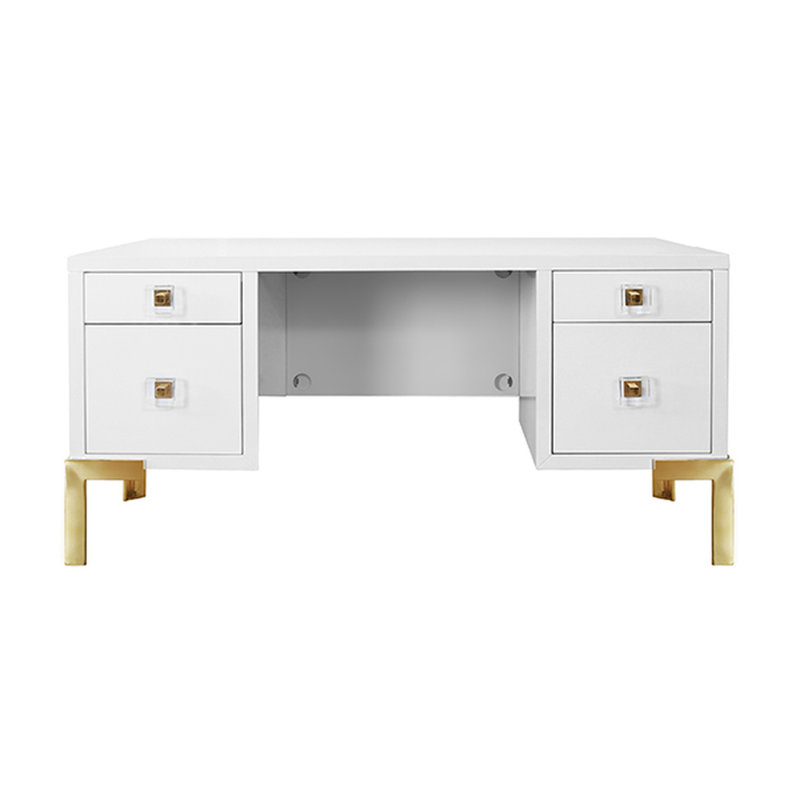 Cosby Computer Desk, Matte White Lacquer/Polished Brass