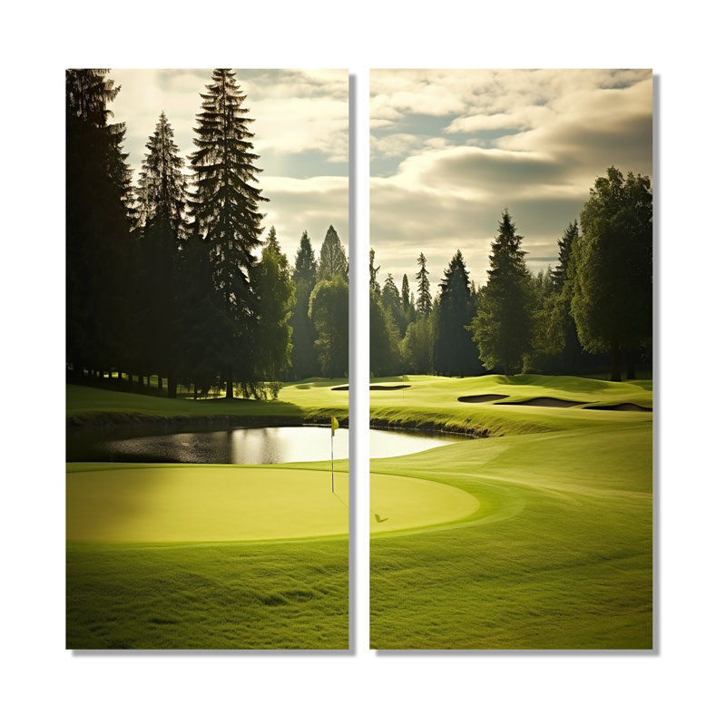 Golf Fairway Serenity - art mural moderne, 32" H x 32" W, Wrapped Canvas, Does Not Apply