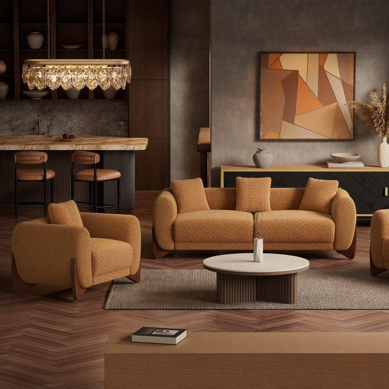 Ensemble de salon moderne, canapé Cloud et fauteuil d'appoint, Caramel