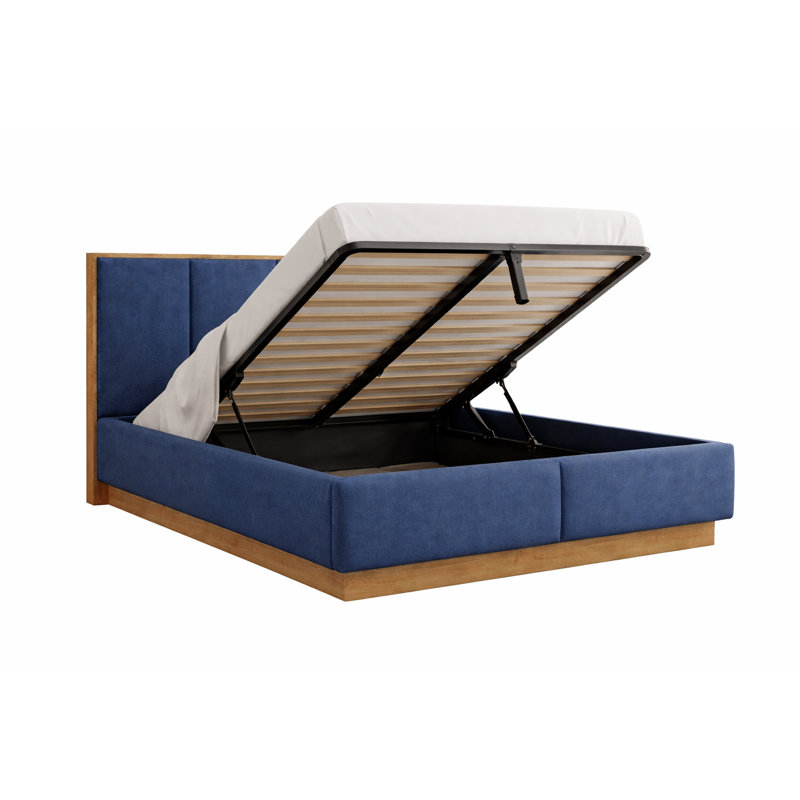 Upholstered Ottoman Storage Bed, Navy Blue, 140 x 200 cm