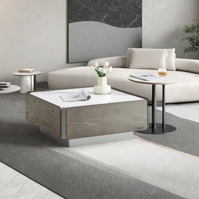 Simple square rock plate coffee table