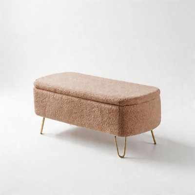 Upholstered Comfy Soft Gold Legs Storage Ottoman