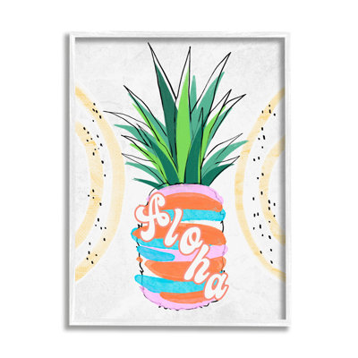 " Tropical Aloha Pineapple Bold Leaves Groovy Text " by Ziwei Li