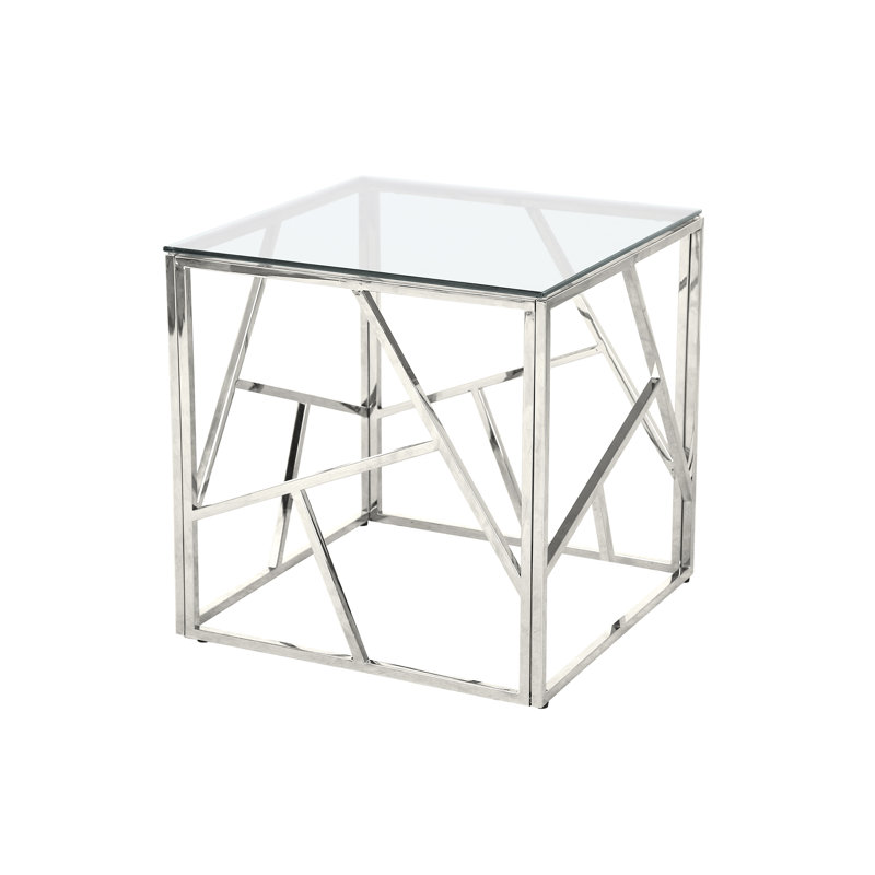 Estefania Glass Top End Table, Transparent, Matt Brushed Nickel