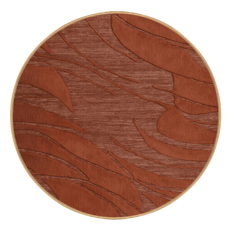 Machine Washable Abstract Brown Area Rug, Round 8'