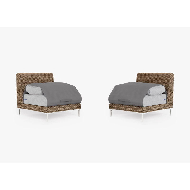 Brown Wicker Outdoor Armless Chair Conversation Set, Pacific Fog Gray