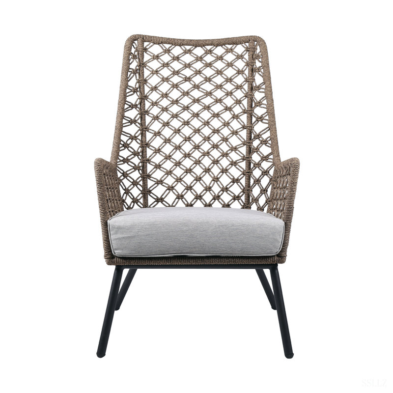 Chaise longue d'extérieur en acier Marco avec corde et coussin gris, Truffe