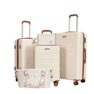 Ensemble de 5 pièces (20 "24" 28 + un sac de voyage et une trousse de toilette), ensemble de valises rigides à roulettes en ABS avec verrou TSA Valise de bagage à main Valise durable de couleur assortie