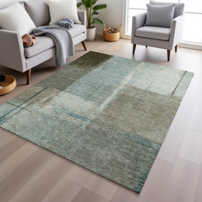 Machine Washable Indoor/Outdoor Xhevrie Seafoam Rug, Rectangle 5' x 7'6"