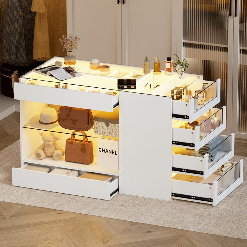Ivy Bronx Closet Island With Drawers, Glossy Wardrobe Armoire Bedroom ...