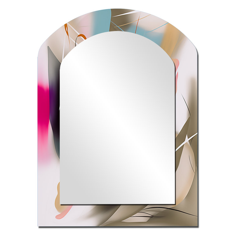 Shape Abstract Artwork III - Abstract Painting Asymmetrical Mirror, Pink Arch Decorative Wall Mirror, Printed Metal Art