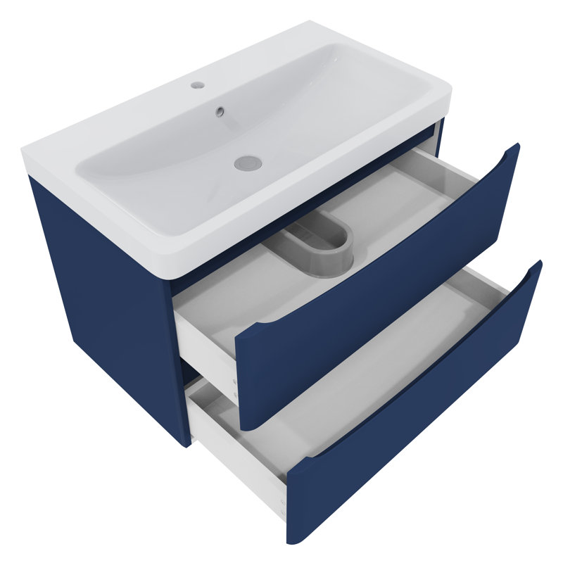 800mm 2 Drawer Wall Hung Vanity Bathroom Cabinet & Basin Set, Blue