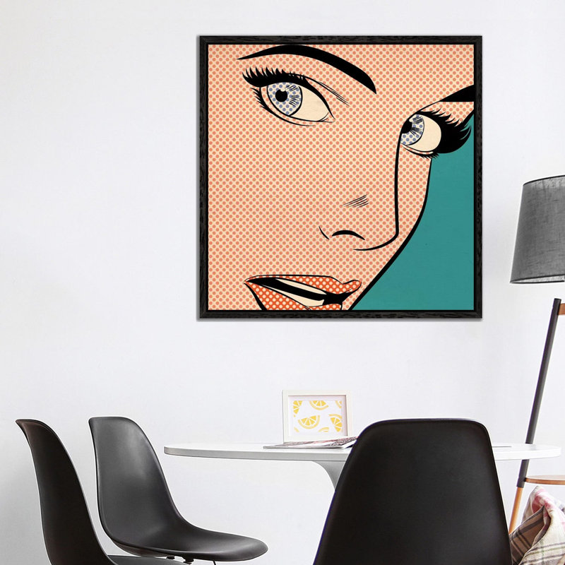 Popart Woman by Joseph McDermott - Print on Canvas, Black Framed, 93.98 cm H x 93.98 cm W